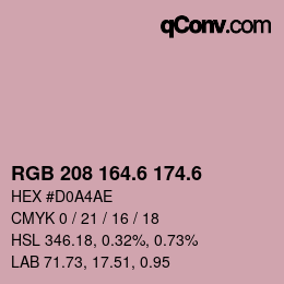 カラーコード: RGB 208 164.6 174.6 | qconv.com