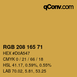 Color code: RGB 208 165 71 | qconv.com