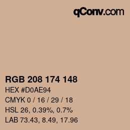 Color code: RGB 208 174 148 | qconv.com