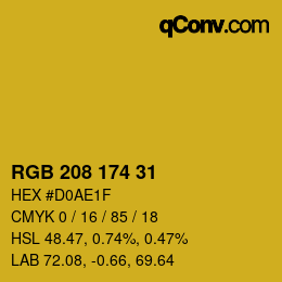Color code: RGB 208 174 31 | qconv.com