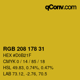 Color code: RGB 208 178 31 | qconv.com