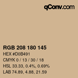 Color code: RGB 208 180 145 | qconv.com