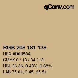 Color code: RGB 208 181 138 | qconv.com