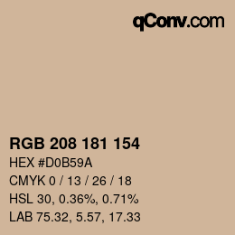 Color code: RGB 208 181 154 | qconv.com
