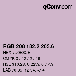 カラーコード: RGB 208 182.2 203.6 | qconv.com