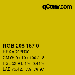 Color code: RGB 208 187 0 | qconv.com