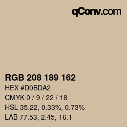Color code: RGB 208 189 162 | qconv.com