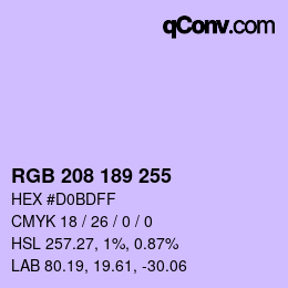 Color code: RGB 208 189 255 | qconv.com