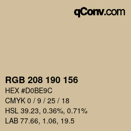 Código de color: RGB 208 190 156 | qconv.com