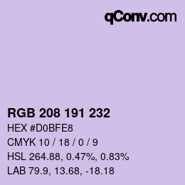 Color code: RGB 208 191 232 | qconv.com