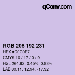 Color code: RGB 208 192 231 | qconv.com