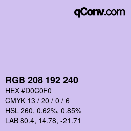 Color code: RGB 208 192 240 | qconv.com