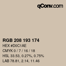 カラーコード: RGB 208 193 174 | qconv.com