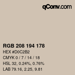 Color code: RGB 208 194 178 | qconv.com