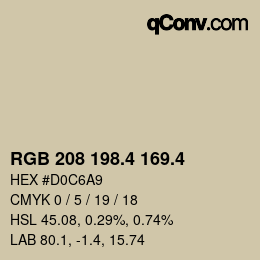 カラーコード: RGB 208 198.4 169.4 | qconv.com