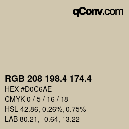 カラーコード: RGB 208 198.4 174.4 | qconv.com