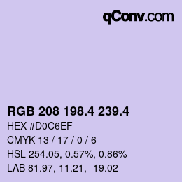 カラーコード: RGB 208 198.4 239.4 | qconv.com