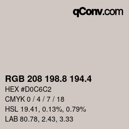 カラーコード: RGB 208 198.8 194.4 | qconv.com