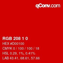 Color code: RGB 208 1 0 | qconv.com