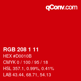 カラーコード: RGB 208 1 11 | qconv.com
