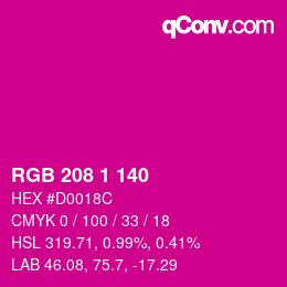 カラーコード: RGB 208 1 140 | qconv.com