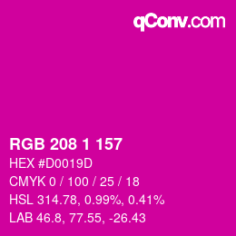カラーコード: RGB 208 1 157 | qconv.com