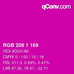 カラーコード: RGB 208 1 169 | qconv.com