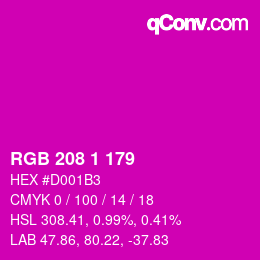 Color code: RGB 208 1 179 | qconv.com