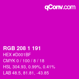Color code: RGB 208 1 191 | qconv.com