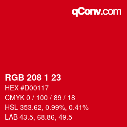 カラーコード: RGB 208 1 23 | qconv.com