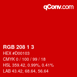 Color code: RGB 208 1 3 | qconv.com