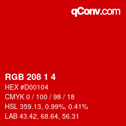 カラーコード: RGB 208 1 4 | qconv.com