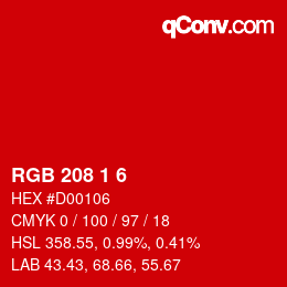 カラーコード: RGB 208 1 6 | qconv.com