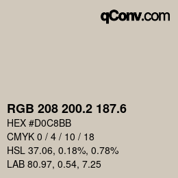 カラーコード: RGB 208 200.2 187.6 | qconv.com