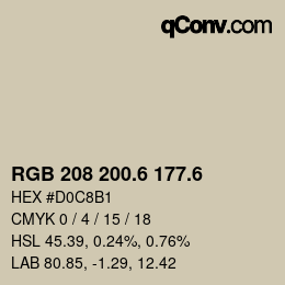 カラーコード: RGB 208 200.6 177.6 | qconv.com