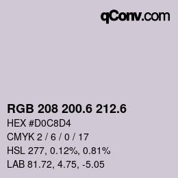 カラーコード: RGB 208 200.6 212.6 | qconv.com