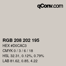 颜色代码: RGBA 208 202 195 1 | qconv.com