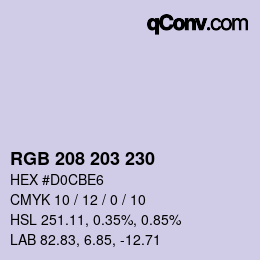 Código de color: RGB 208 203 230 | qconv.com