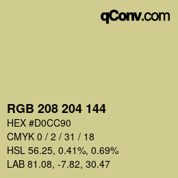 Color code: RGB 208 204 144 | qconv.com