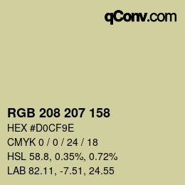 カラーコード: RGB 208 207 158 | qconv.com