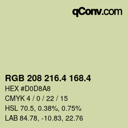 カラーコード: RGB 208 216.4 168.4 | qconv.com