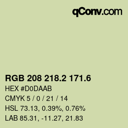 カラーコード: RGB 208 218.2 171.6 | qconv.com