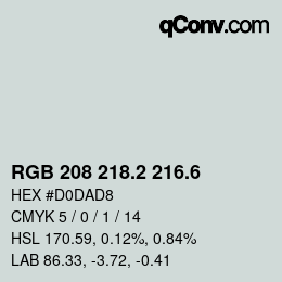 カラーコード: RGB 208 218.2 216.6 | qconv.com