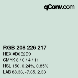 Color code: RGB 208 226 217 | qconv.com