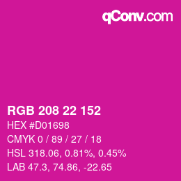 カラーコード: RGB 208 22 152 | qconv.com