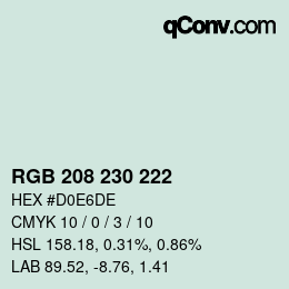 カラーコード: RGB 208 230 222 | qconv.com