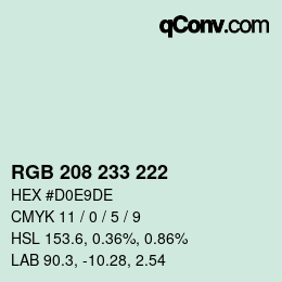 颜色代码: RGB 208 233 222 | qconv.com
