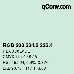 カラーコード: RGB 208 234.8 222.4 | qconv.com