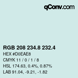カラーコード: RGB 208 234.8 232.4 | qconv.com