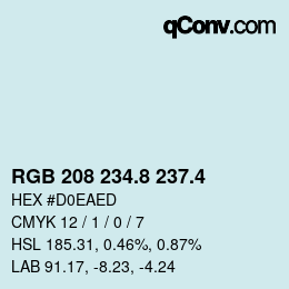 カラーコード: RGB 208 234.8 237.4 | qconv.com